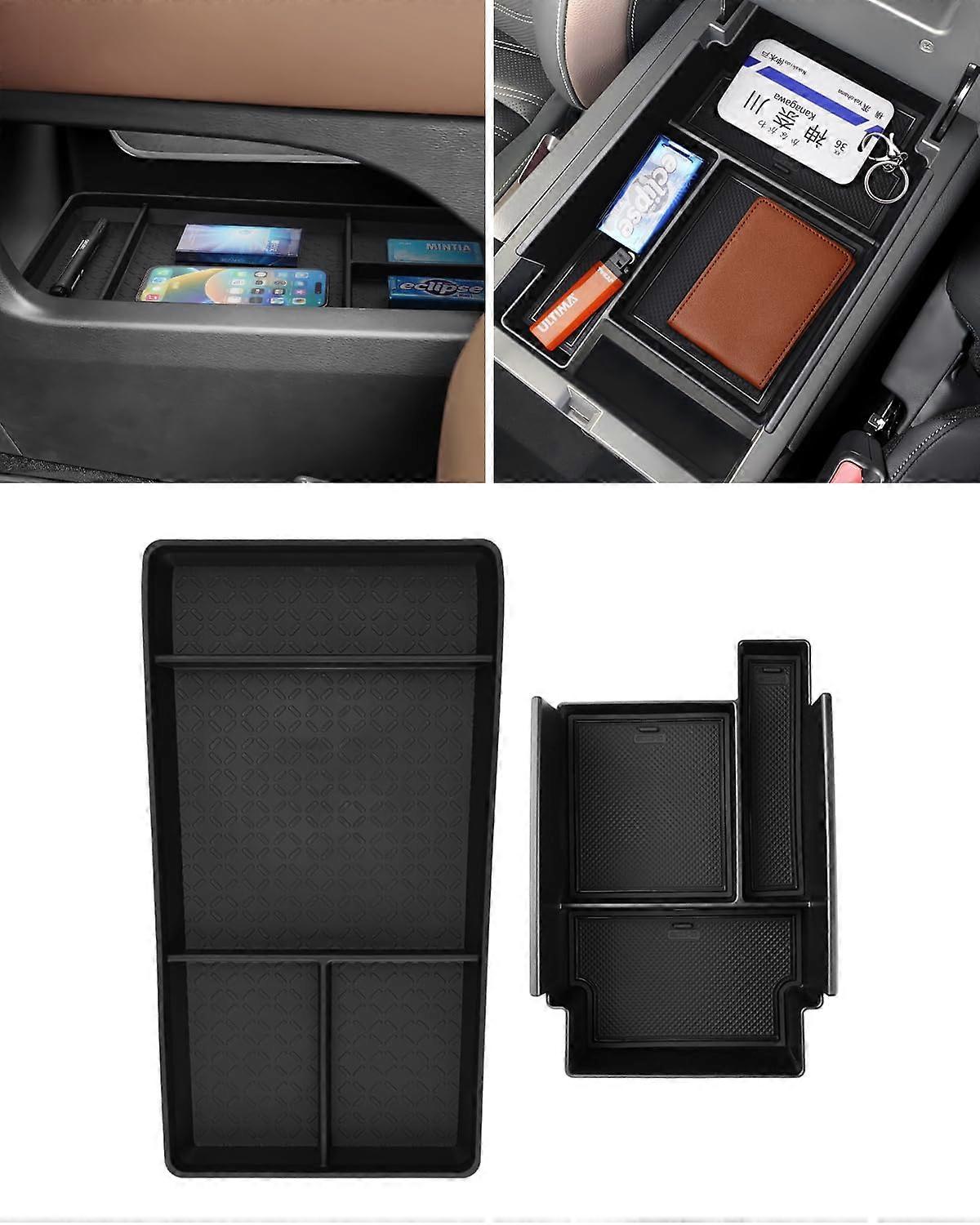 2PCS Center Console Organizers for Nissan Pathfinder , Console Tray with Blue and Black Mats