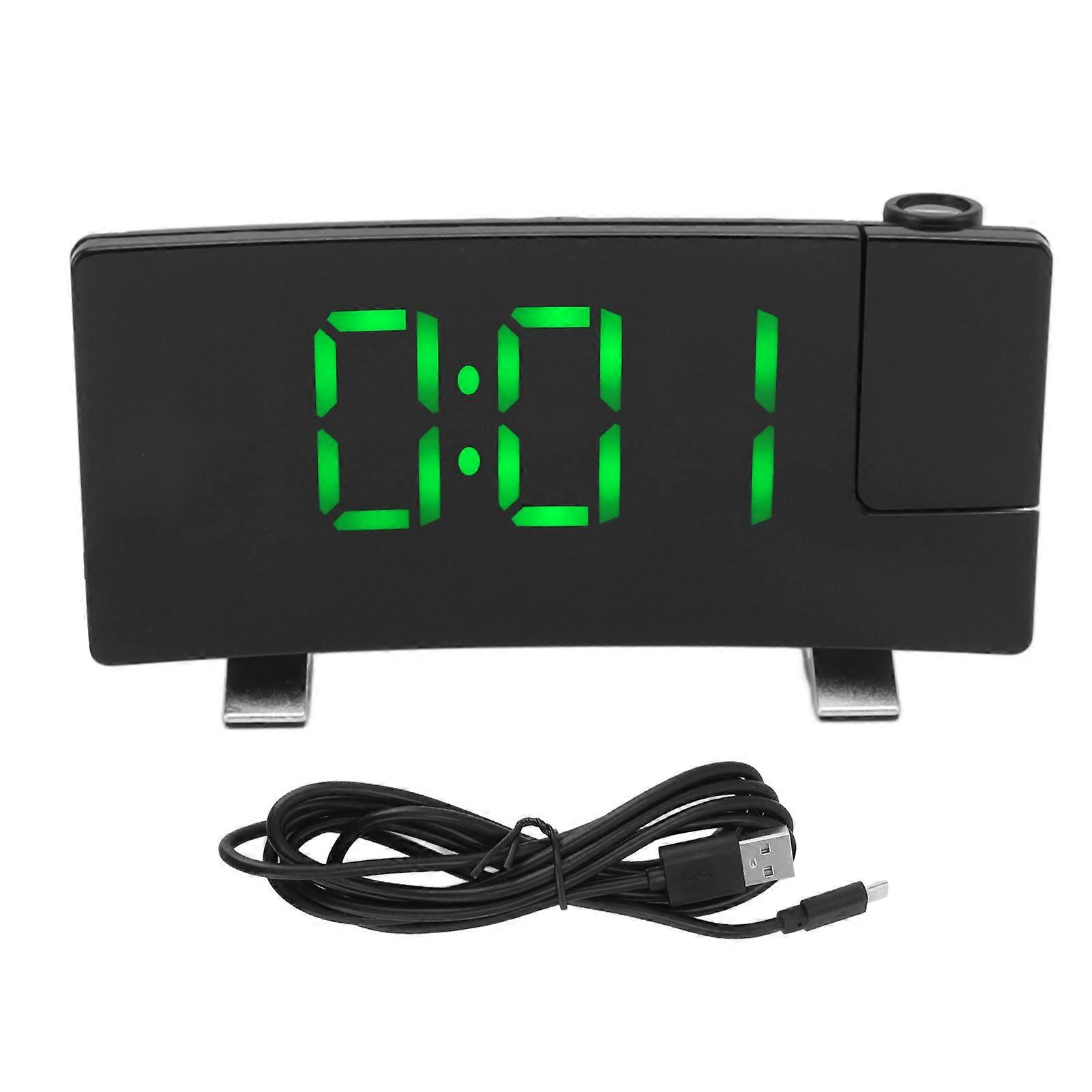 Radio Projection Alarm Clock LED Display Electronic Curved Screen Digital Alarm Clock Black Body