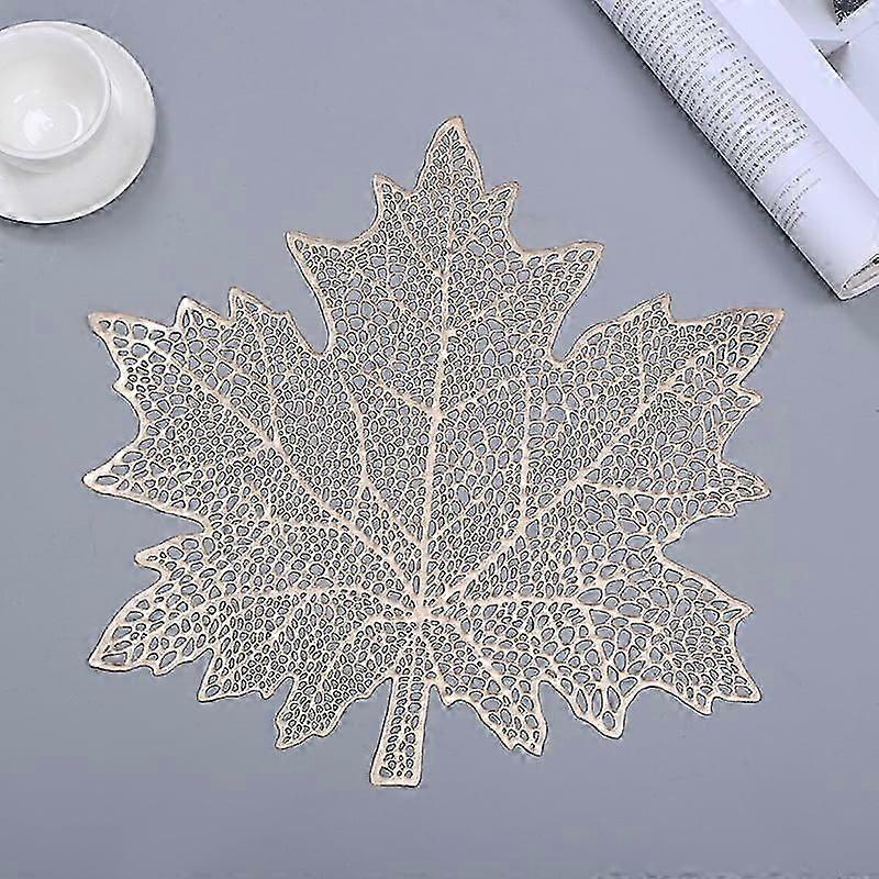 Set Of 6 Leaf Placemats for Dining Table Vinyl Metallic Table Mats Hollow Out Maple Leaf Place Mats