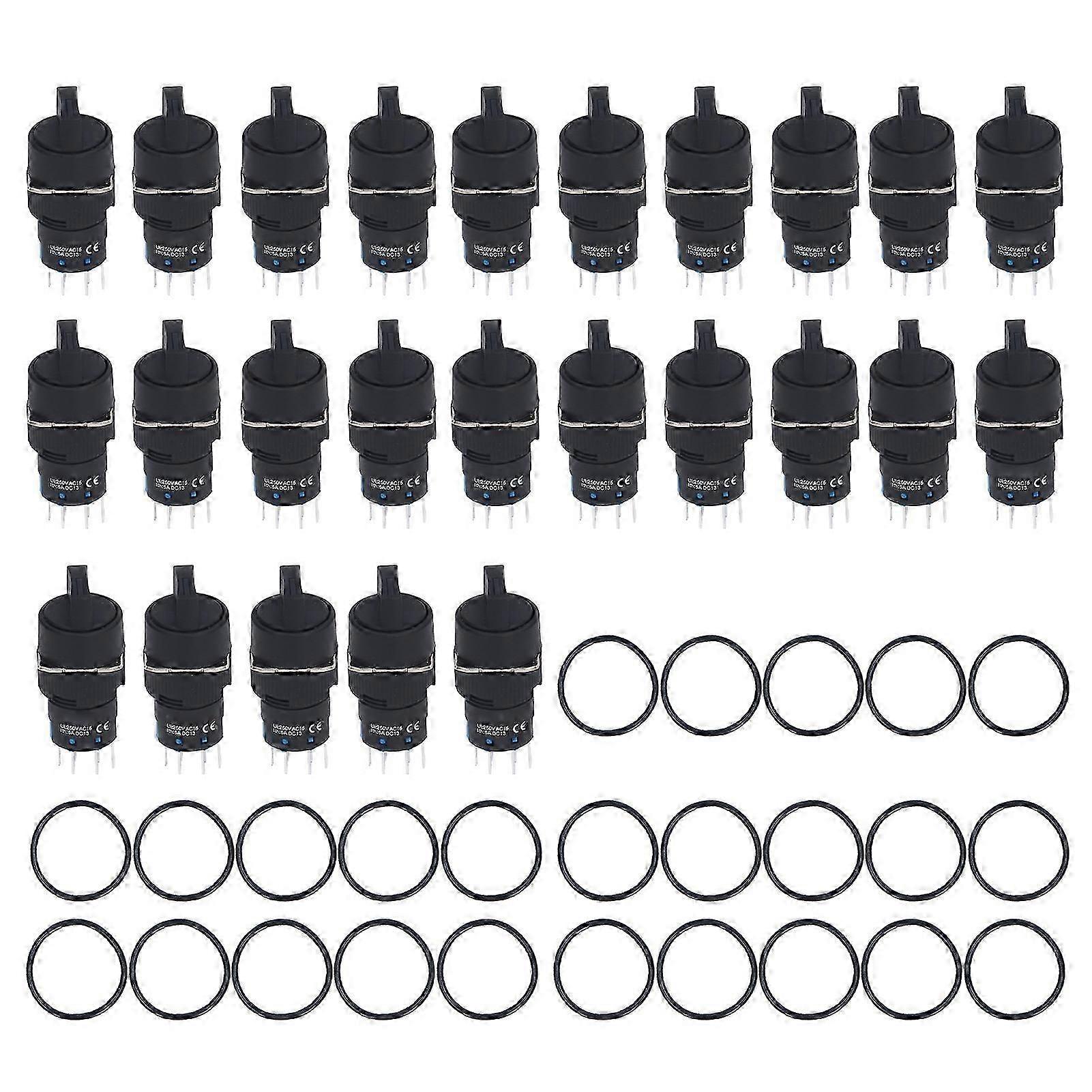 25Pcs Knob Switch 3 Levels Self Locking Round Rotary Selector with Light BEMLA1622XD/31YR(AC DC12V )