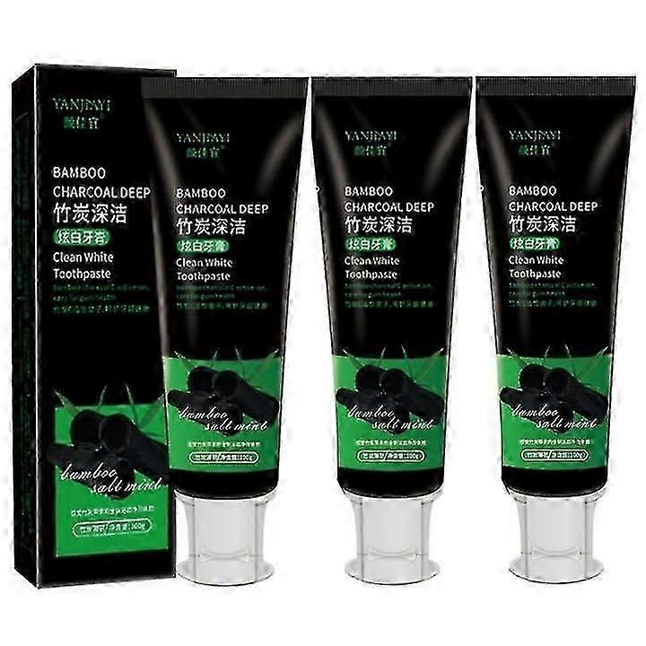 3Pcs Bamboo Activated Charcoal Toothpaste Teeth Whitening Fluoride Free100g