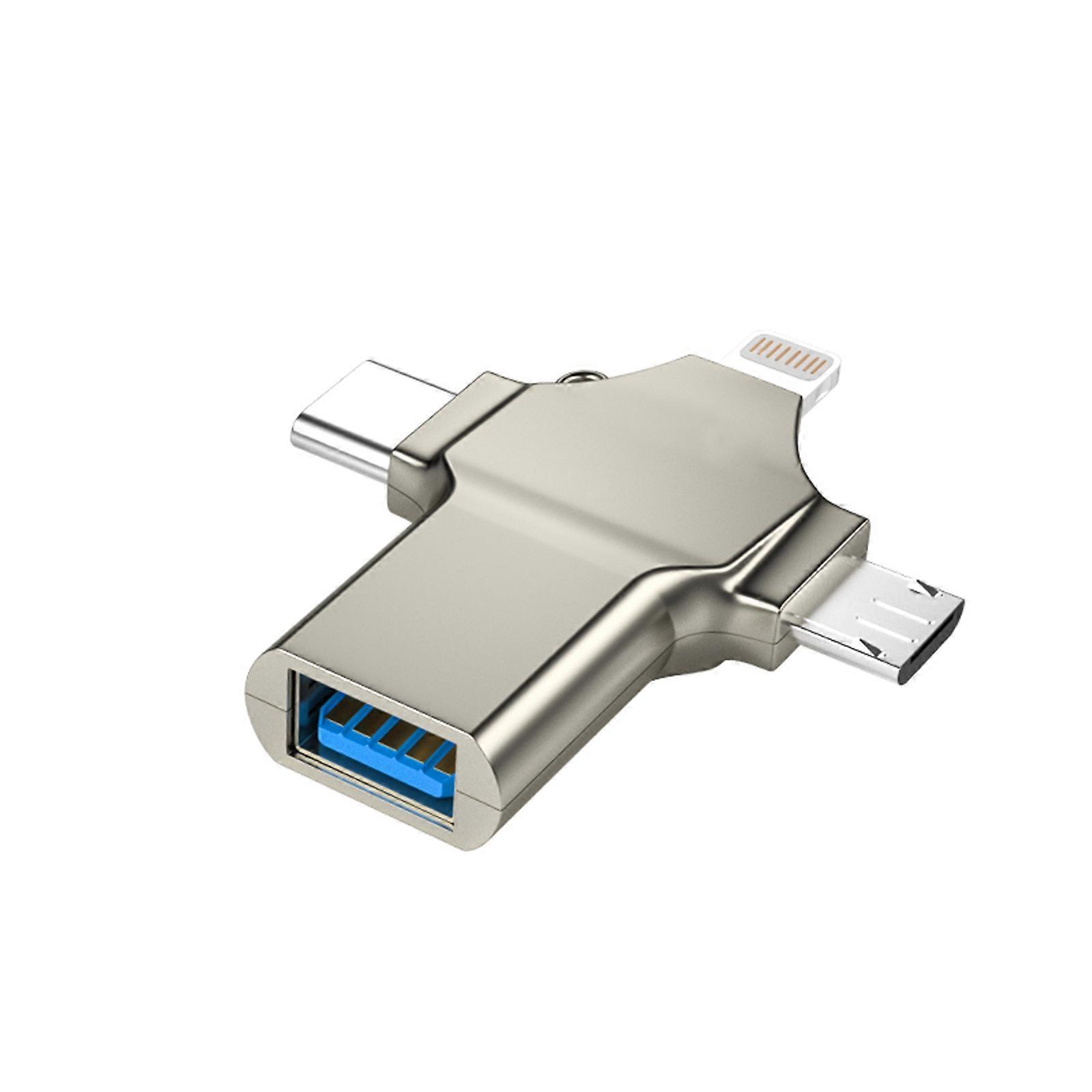 OTG Adapter Type C Micro USB OTG Adapter  iOS Plug Converter 3-in-1 Design USB 3.0 Speed Data Transmission Converter  Silver