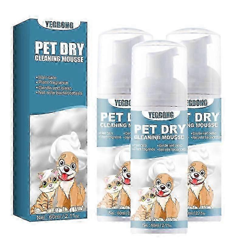 1/2/3Pcs Chat Shampooing Sec Sans Rinçage Chiens Chats Nettoyage Mousse Sans Rinçage Shampooing Pour Animaux De Compagnie Sans Bain Nettoyage Élimination Des Odeurs Pour Une Odeur Fraîche