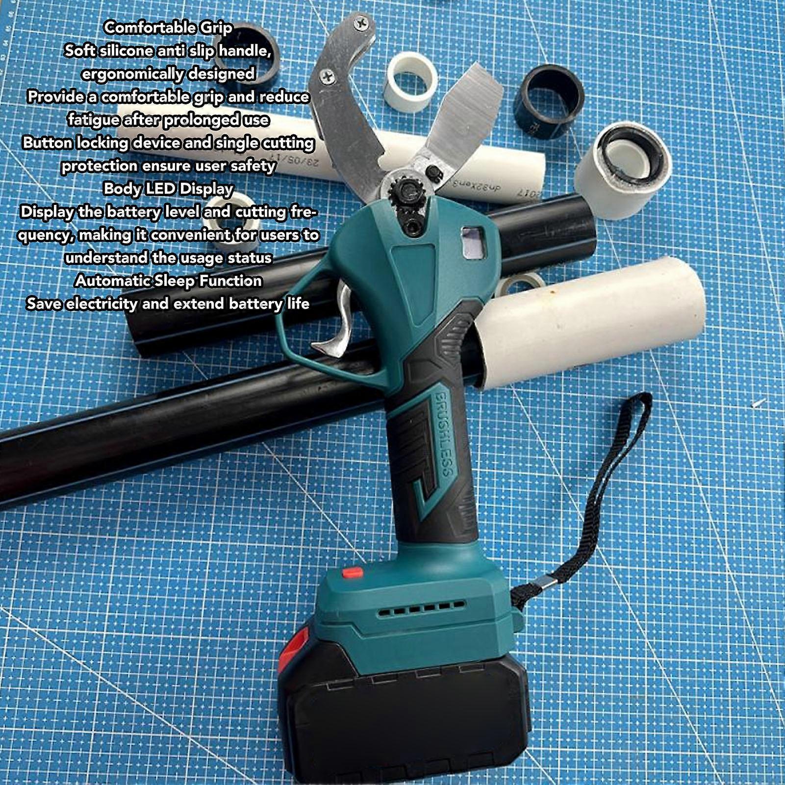 Cordless Electric Pipe Cutter with Adjustable Opening for PVC and HDPE Pipes, EU Plug 100-240V