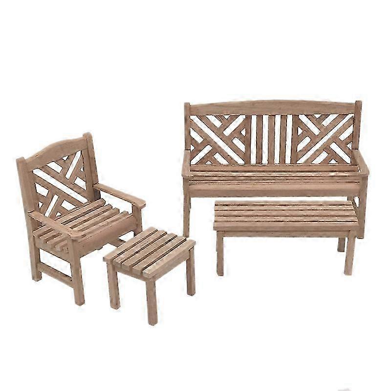 1/12 Miniature Furniture Unpainted Garden Park Decoration Bench Chair Stool Set Kids Toy for Imitat