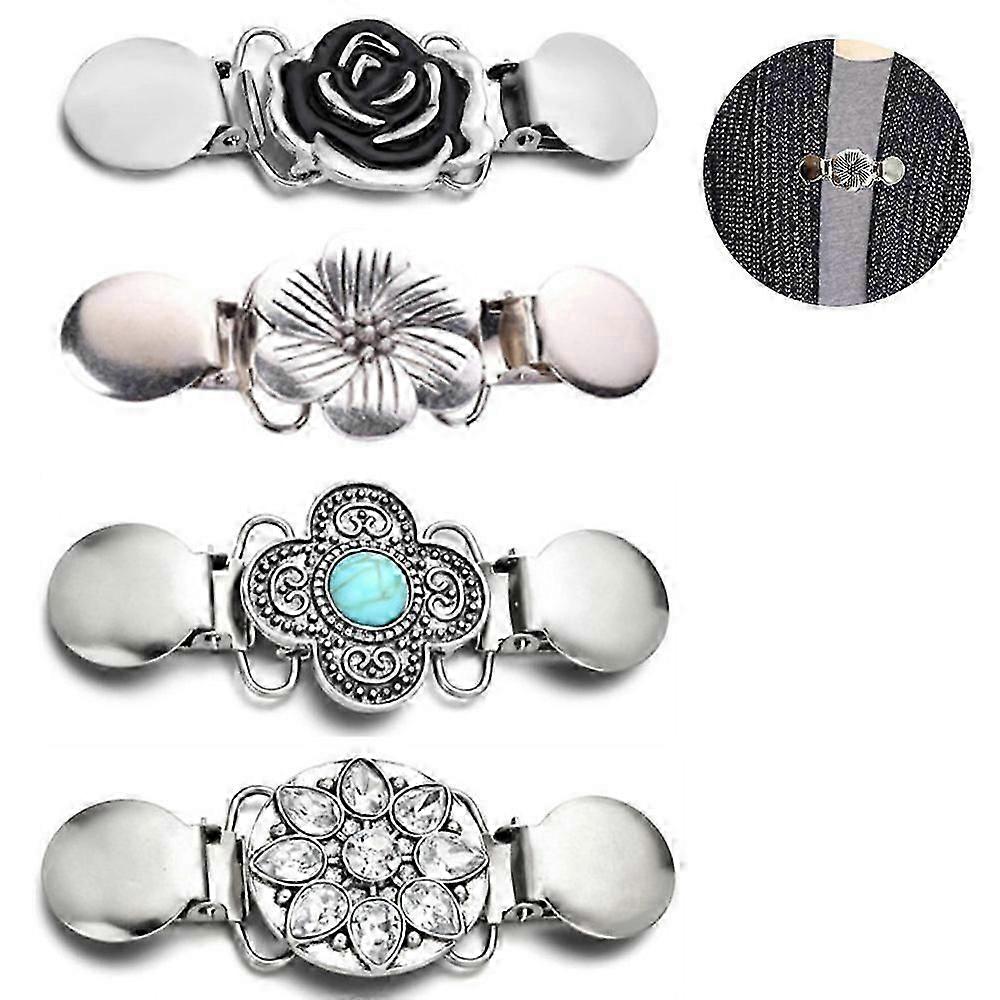 4ピースヴィンテージセーターショールクリップレトロカーディガンカラークリップドレスシャツブローチクリップ女性用女の子着用、4スタイル