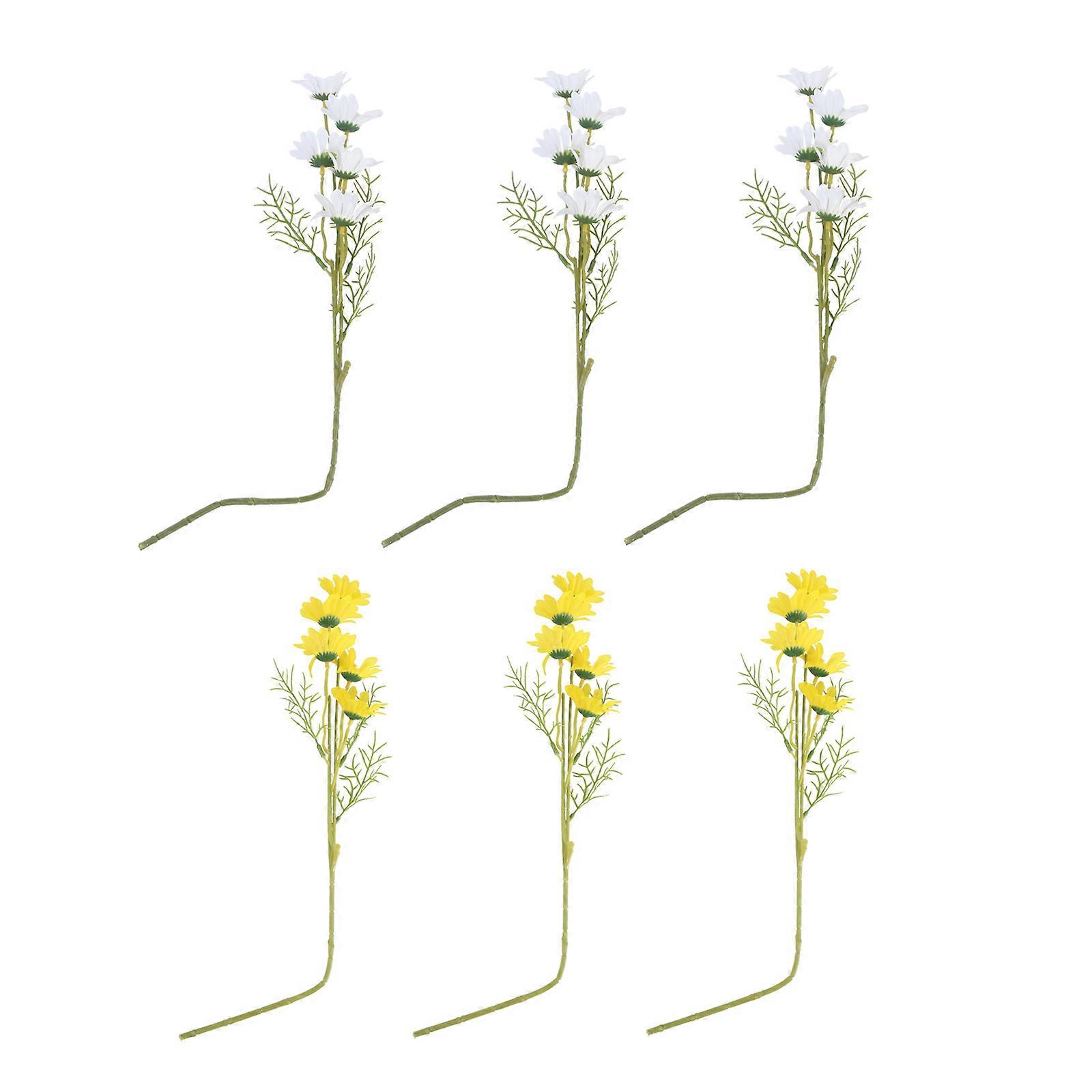 6pcs Artificial Daisy Lifelike Simulation Flowers Photo Prop Yellow White