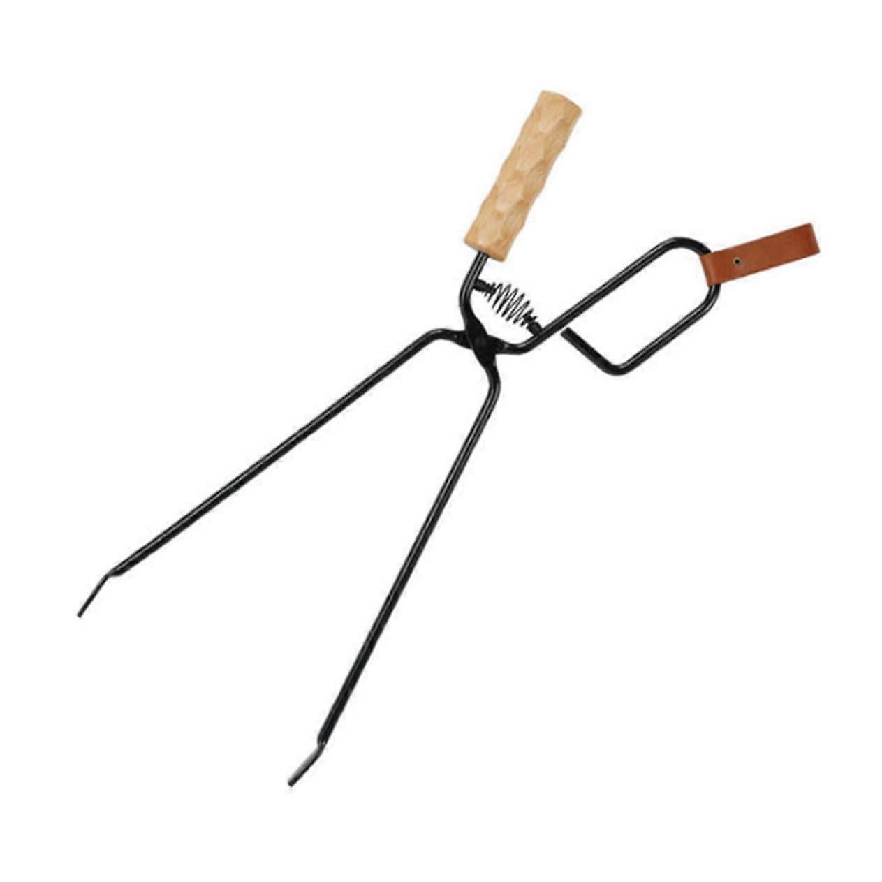 Grillzange Wooden-Handle Iron Charcoal Tongs For BBQ And Camping, Heat-Insulated, Portable And Durable For Safe Handling