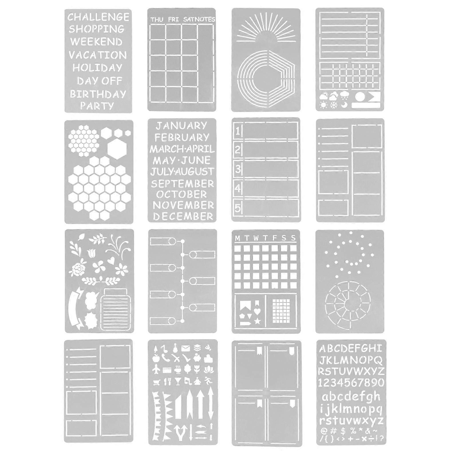 DIY Crafts Accessories with 16pcs Journal Stencils Set for Notepad and Planner in Assorted Color