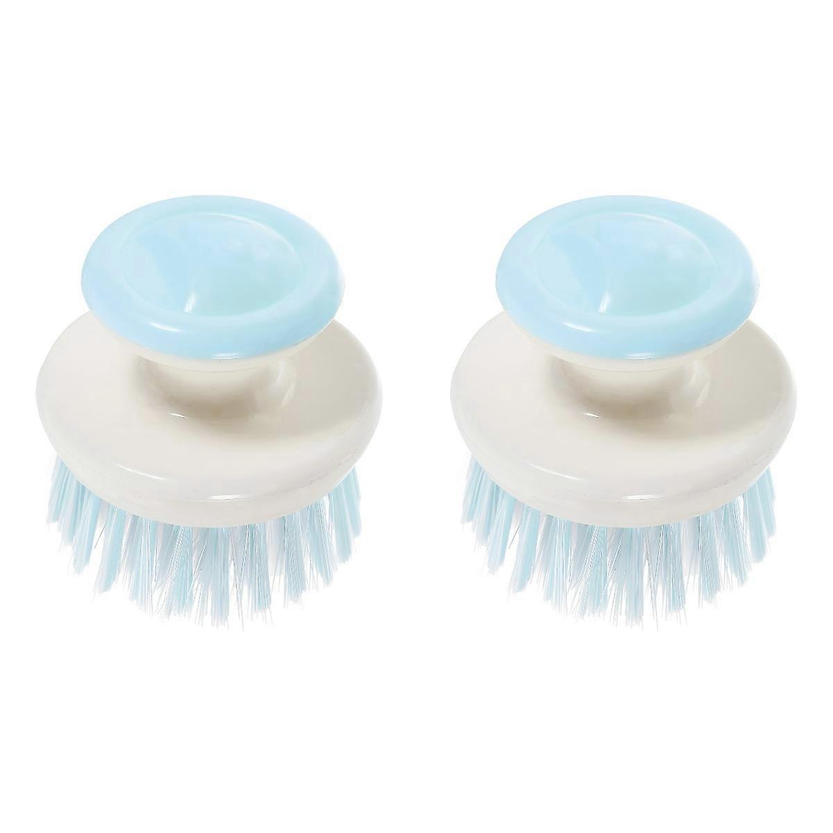 2-Pack Kitchen Cleaning Brush Disk, Plastic Vegetable Scrubber with Handle for Dish Washing (Blue)