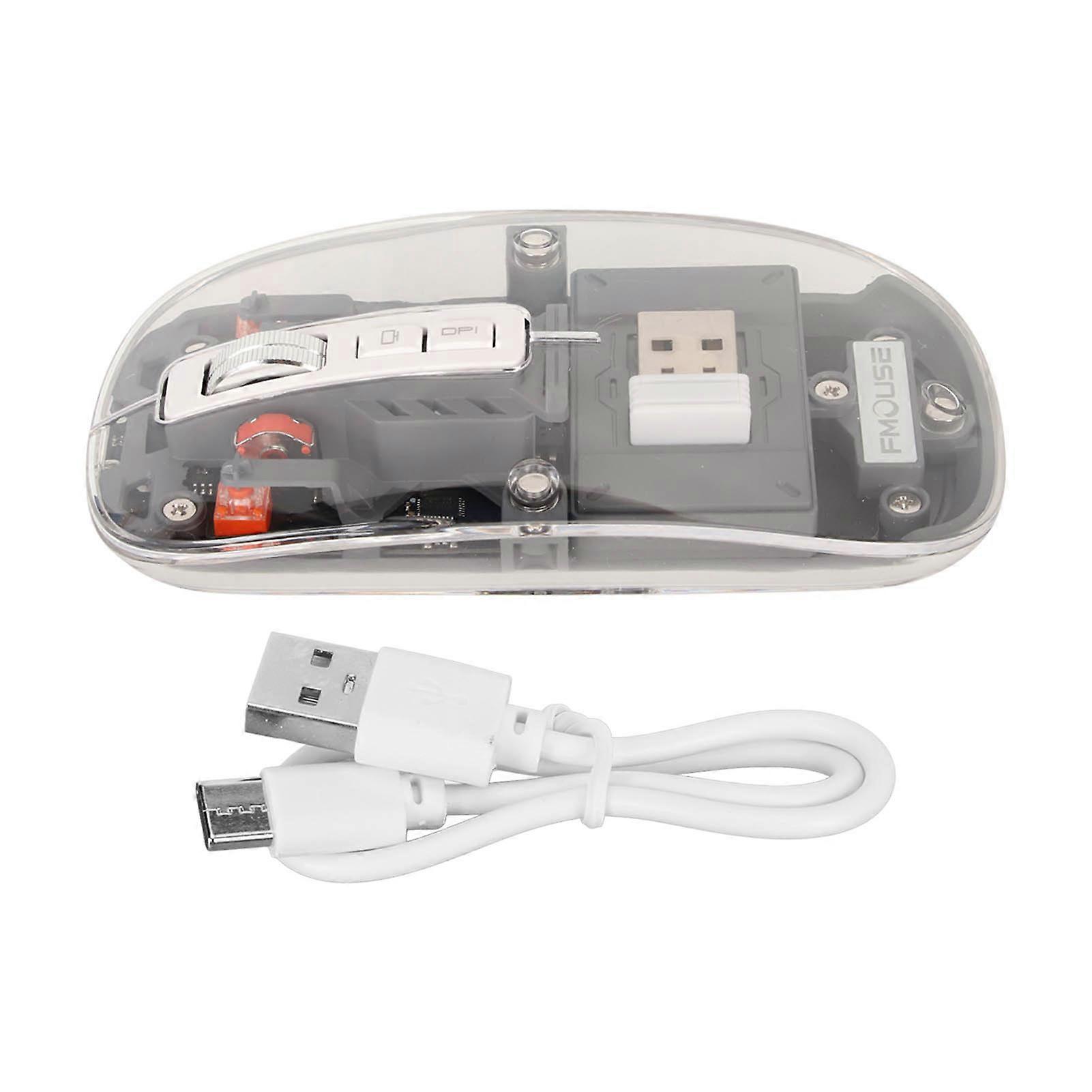 Transparent Bluetooth Wireless Mouse, Cool Shell, Silent Click, Colorful Lights, Laptop Mouse, Gray