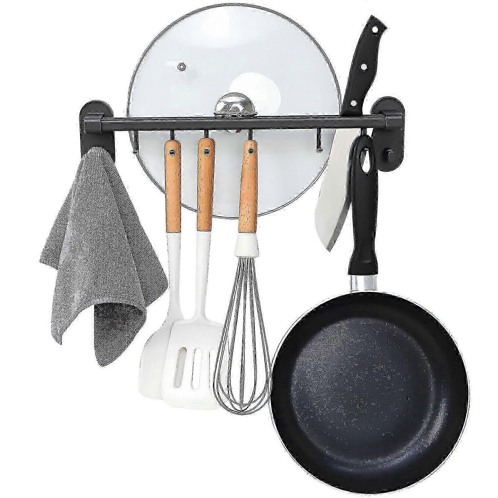 No-Drill Kitchen Rail Utensil Organizer Rack Hanging Holder for Pots and Lids with Hooks