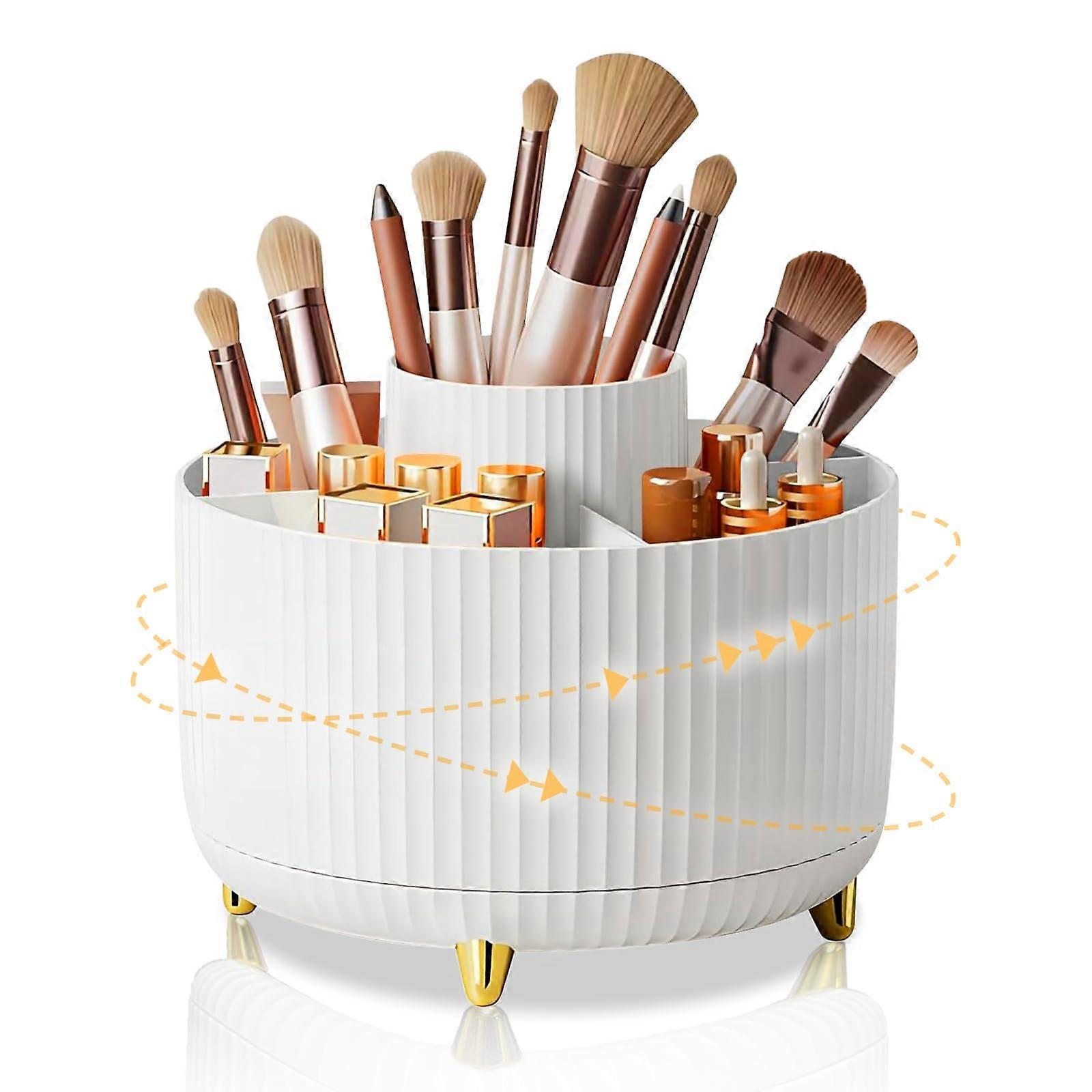 360° Rotating Makeup Organizer with 5 Compartments for Cosmetics, Storage