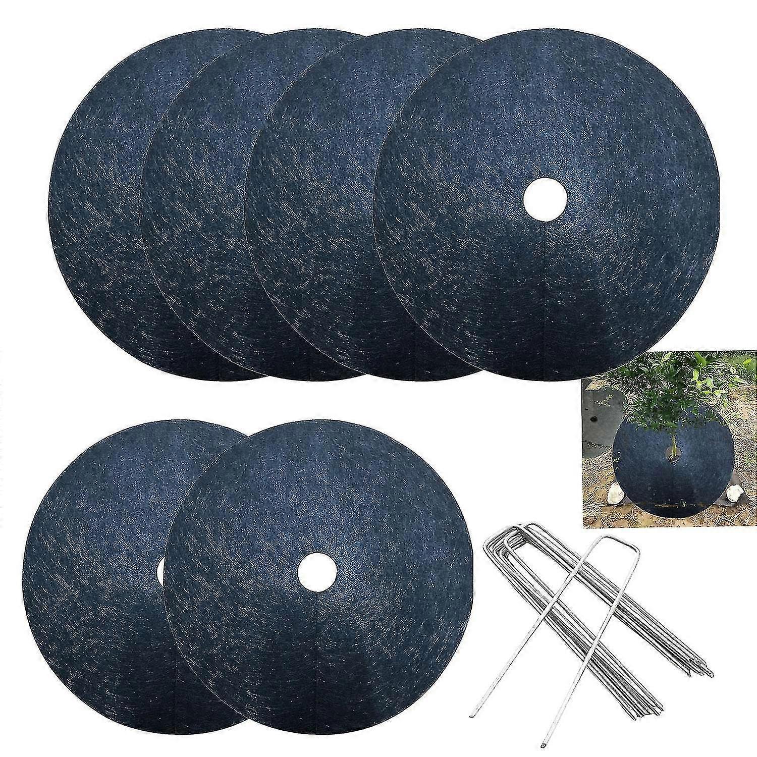 Non-Woven Tree Mulch Ring, Thickened Tree Protector Mat, Plant Cover with 20 Stakes (6 Pack)