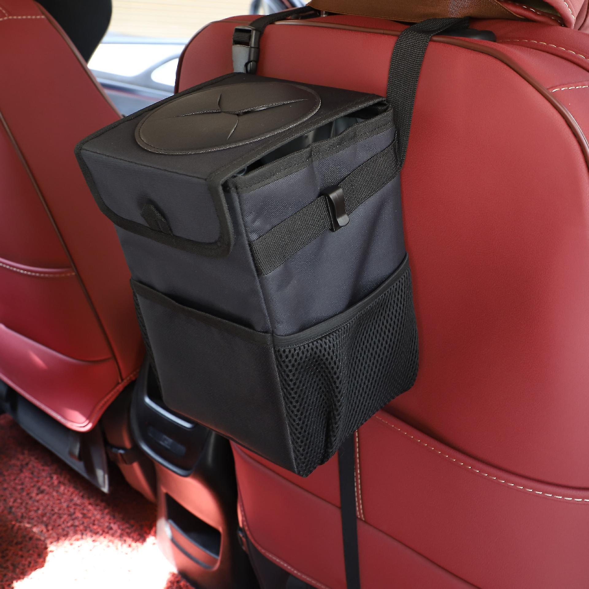 Hanging Car Trash Can With Storage Pockets Foldable Vehicle Trash Bag