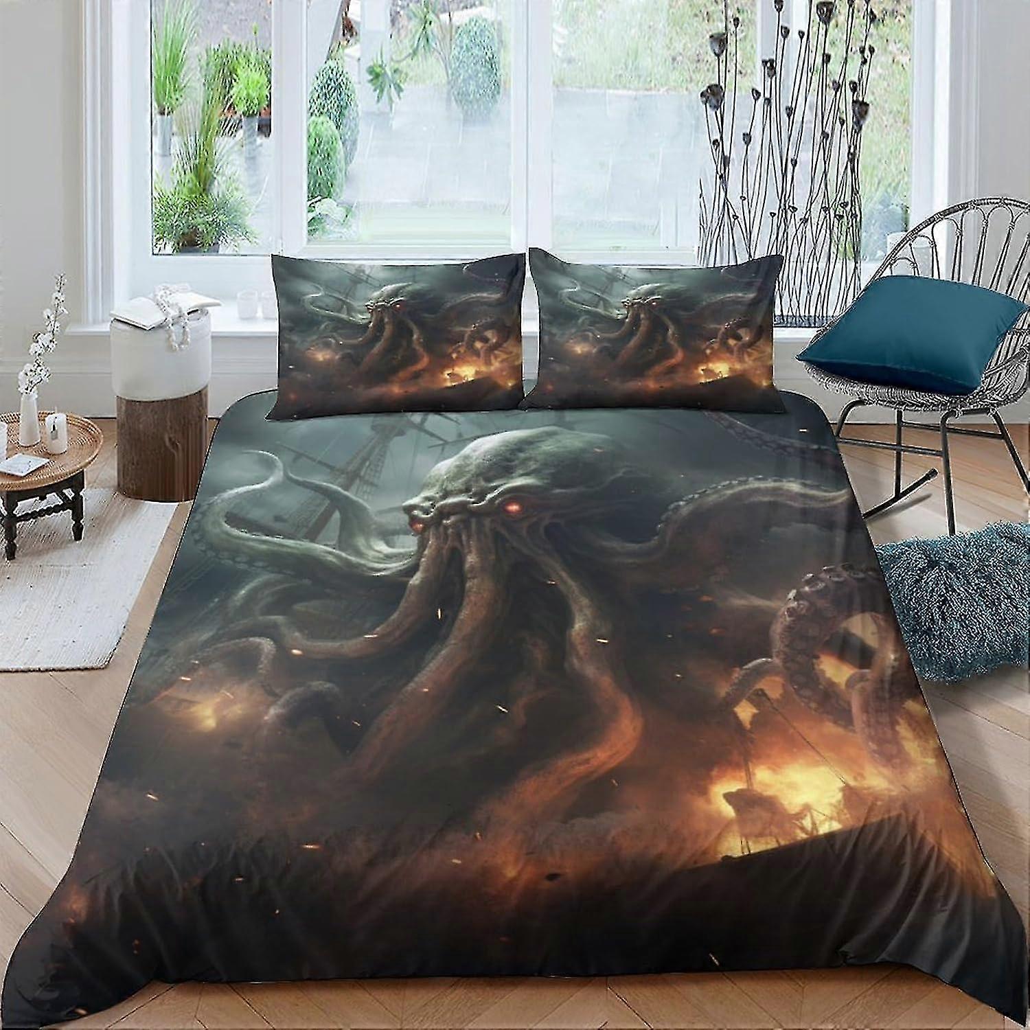 Octopus Sea Creature 3D Print Bedding Sets, with Pillow Cases, Soft Microfiber Duvet Cover Sets 3 Pieces, Tentacle Quilt Cover with Zipper C