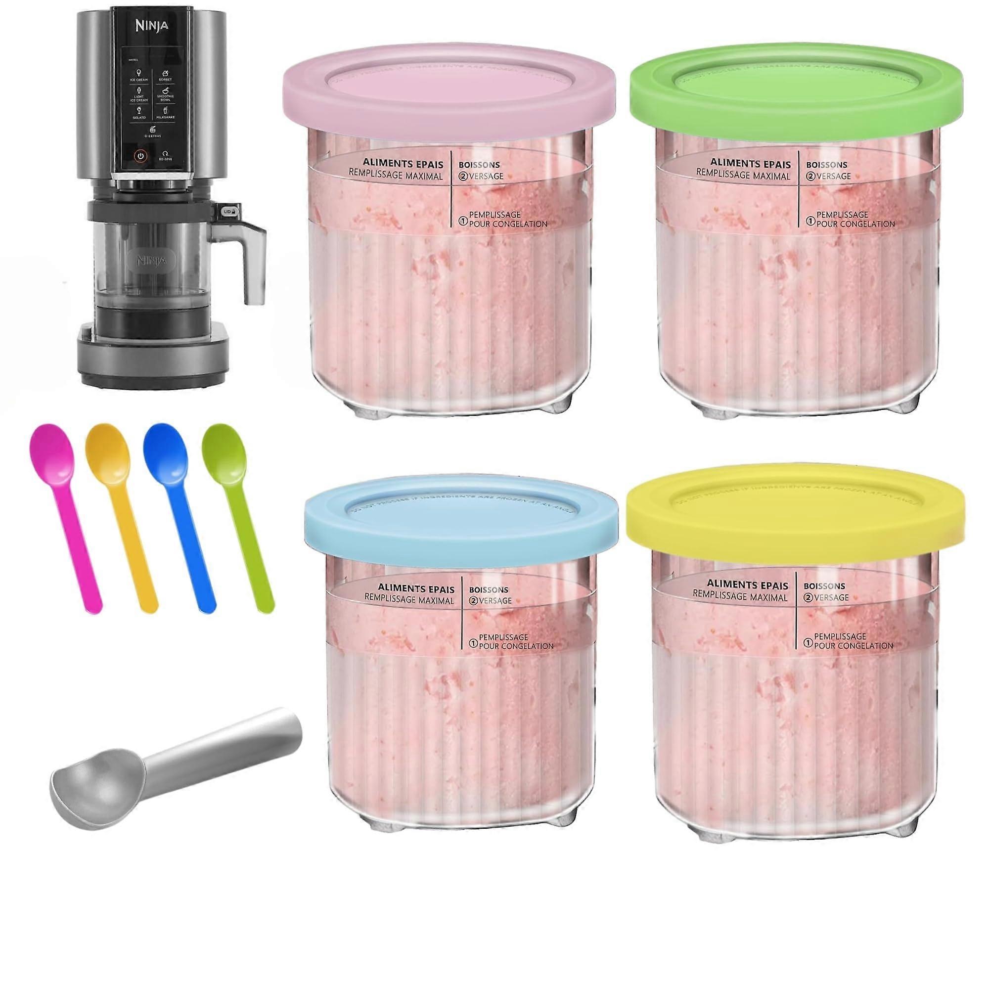 Ninja Creami Container for Ninja CREAMi Deluxe Ice Cream Maker NC501 NC500 Ninja Creami Container Accessories 4 Cups with Lid and Spoon