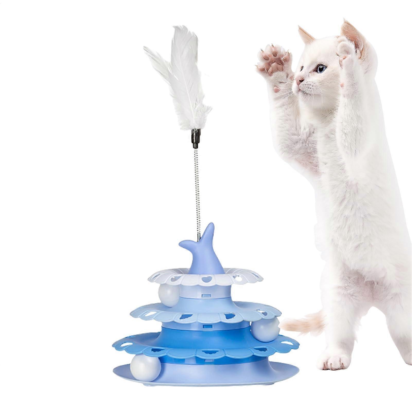 Cat Track Balls, Interactive Cat Feather Toy, Fun Pet Table with Teaser Stick