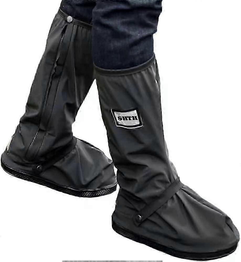 Black Waterproof Rain Boot Overs with Reflective Sheets (1 Pair) (XL)
