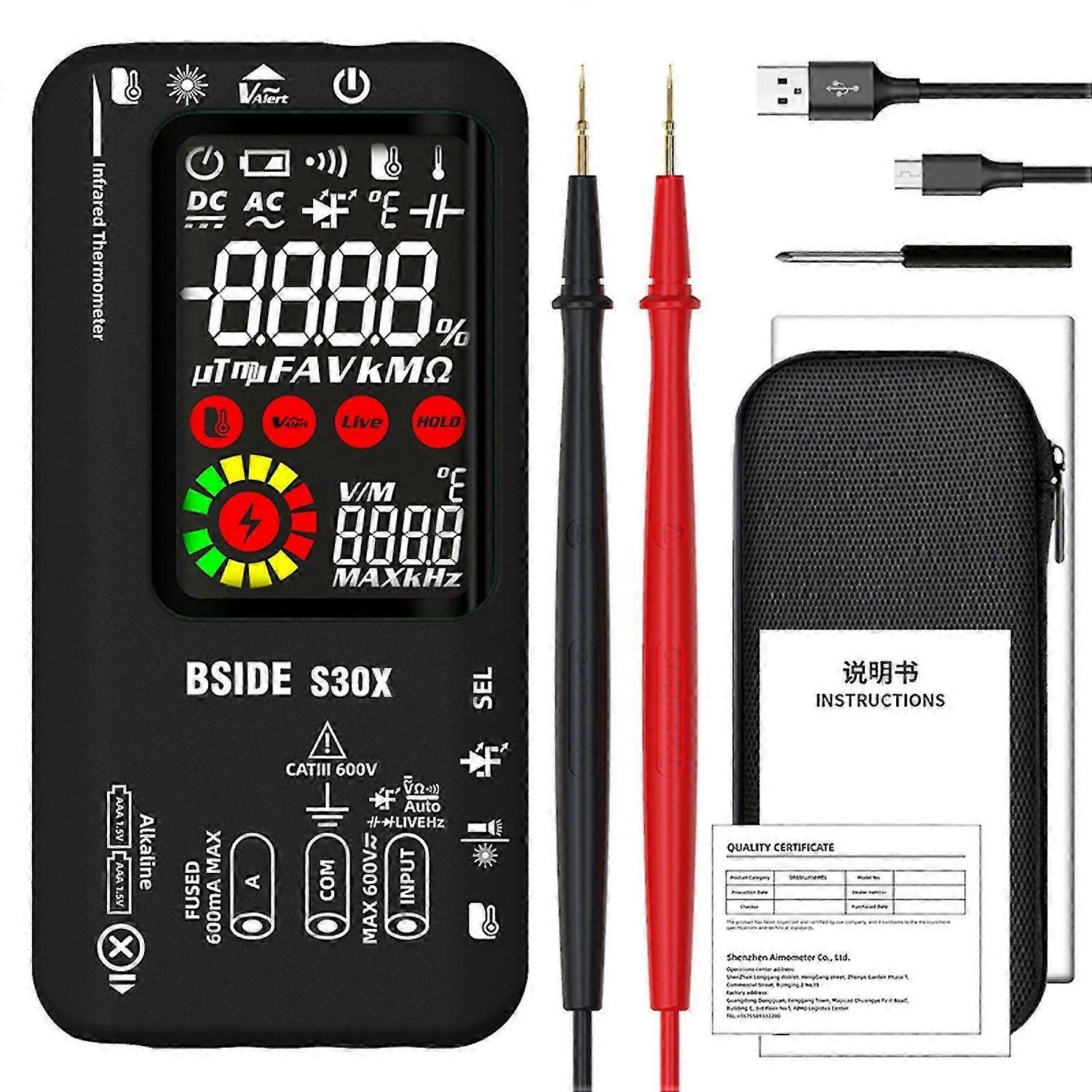 BSIDE Digital Multimeter Infrared Thermometer LCD Color Display Handheld Multimeter 9999 True RMS Professional Voltage Capacitance Resistance Frequenc