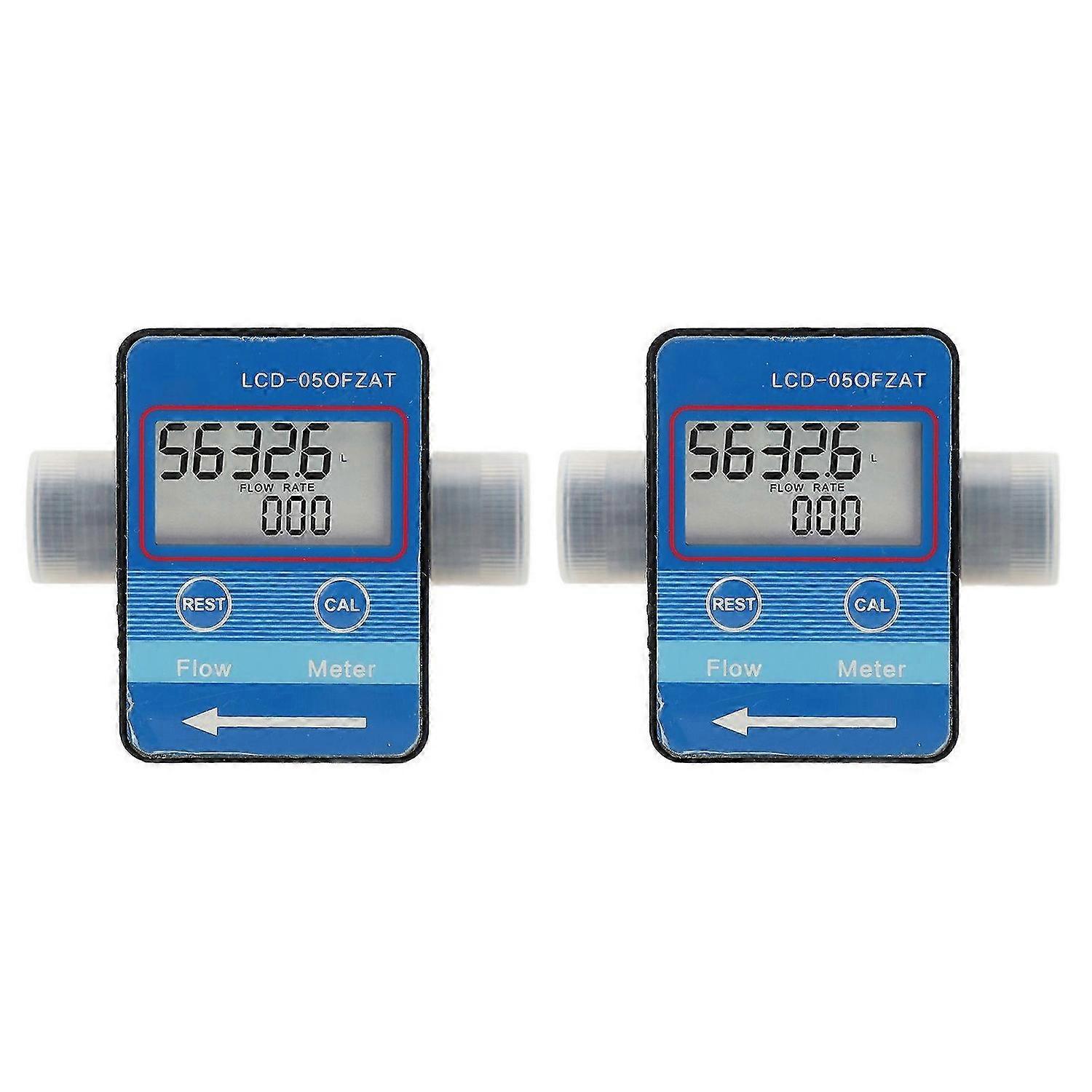 2PCS G1/2in Flow Meter LCD Digital Display Liquid Flowmeter for Water Diesel Gasoline 5600L/H Range Support L GAL PTS M
