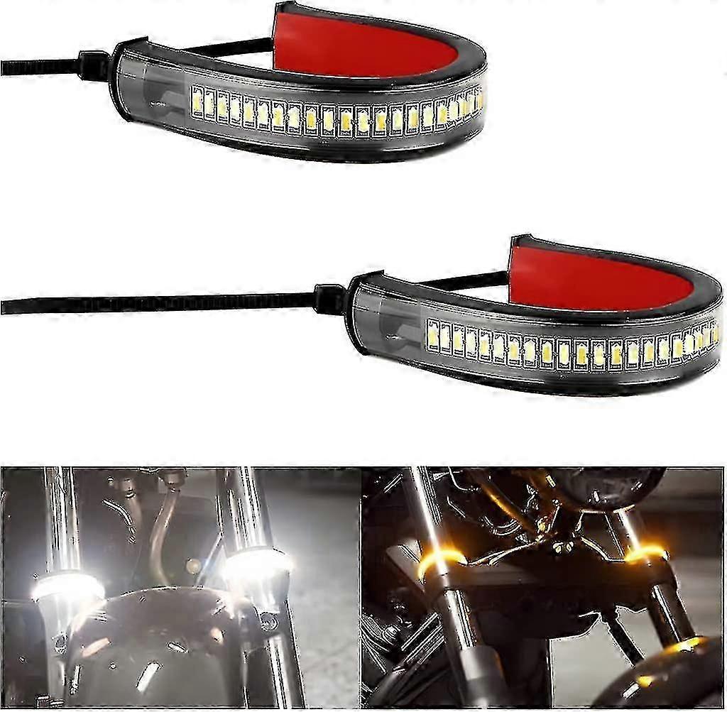 6pcs οδηγημένο φως σημάτων στροφής μοτοσικλετών, εύκαμπτο διπλό χρώμα Switchback άσπρα & κεχριμπαρένια φλας φλας πιρουνιών πιρουνιού