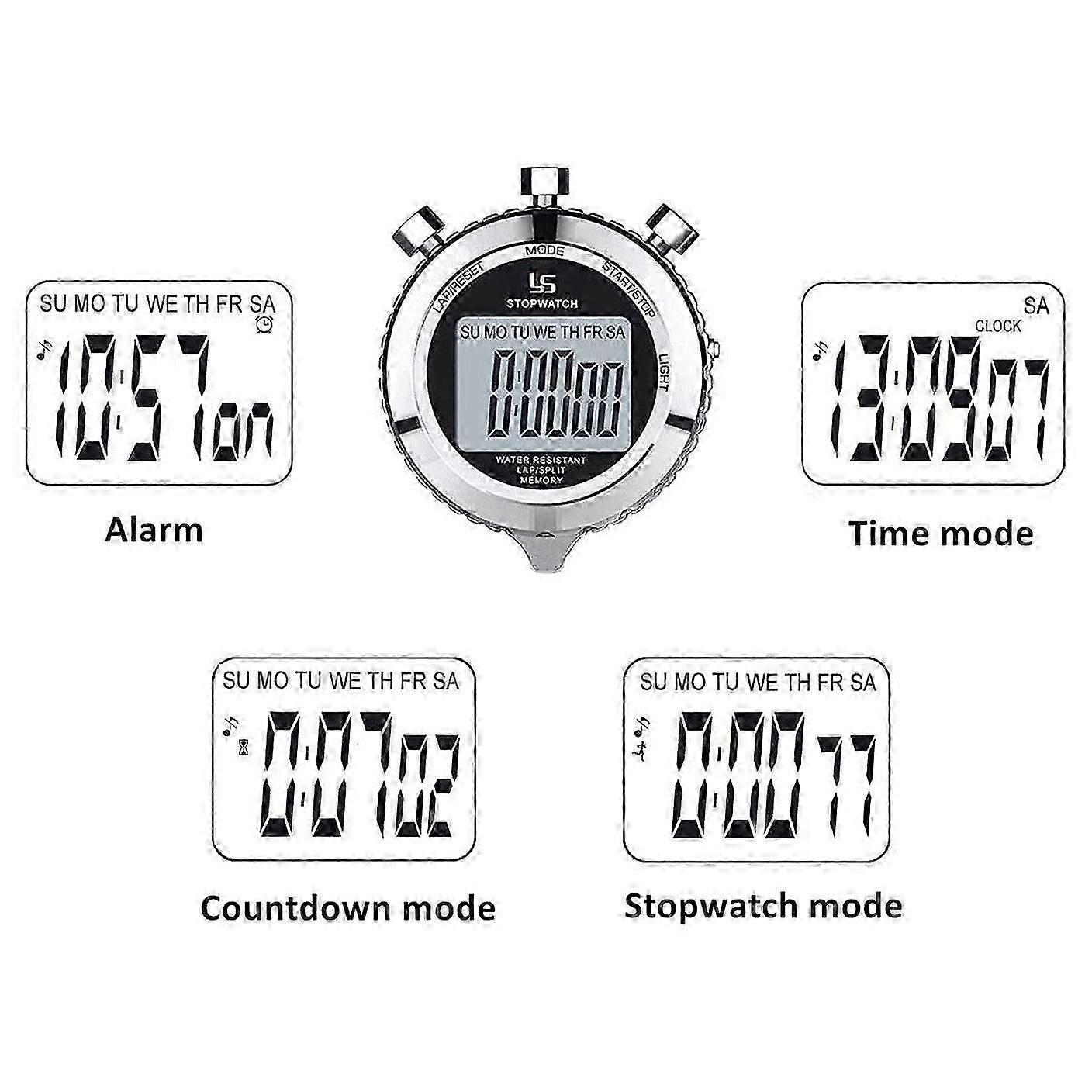 Digital Stopwatch Timer Metal Stop Watch with Backlight, 2 Lap ...
