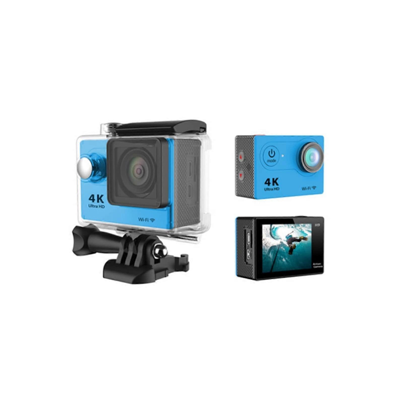 Ultra HD Underwater Camera H9R 12MP, 2-Inch LCD, 30M Waterproof, Helmet Bike Camera, Remote Control, Blue