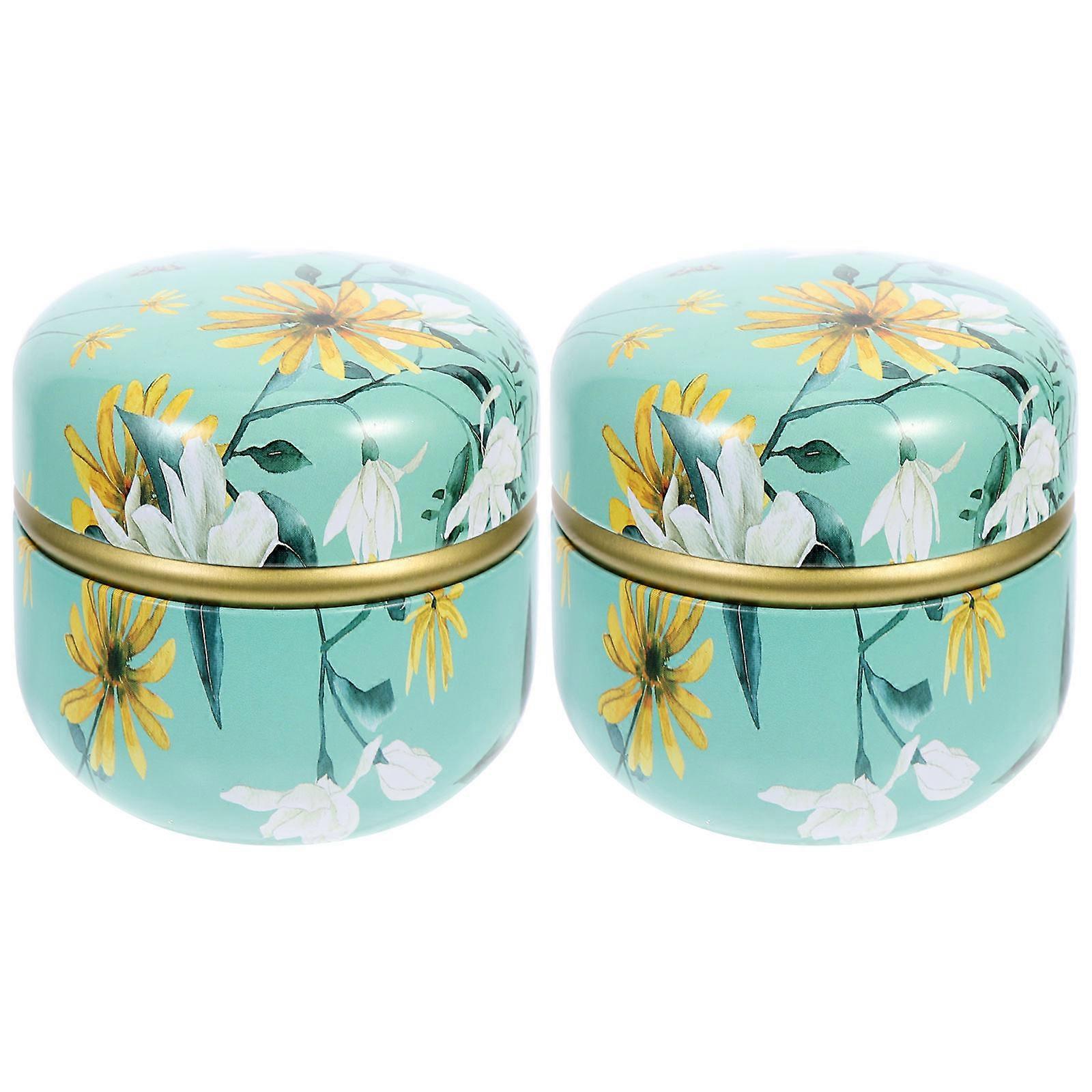 2pcs Decorative Flower Tea Canisters, Premium Tinplate Storage Jars for Kitchen Home, Unique Pattern Design for Tea, Sweets, and Candies