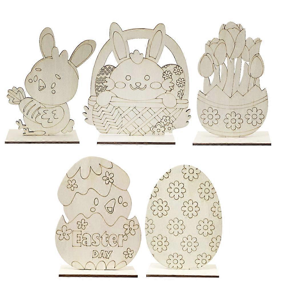 5pcs Easter DIY Wooden Crafts – Smooth & Durable Rabbit & Egg Decorations for Home, Office, Holiday, and Spring Festival – Charming Tabletop Accents