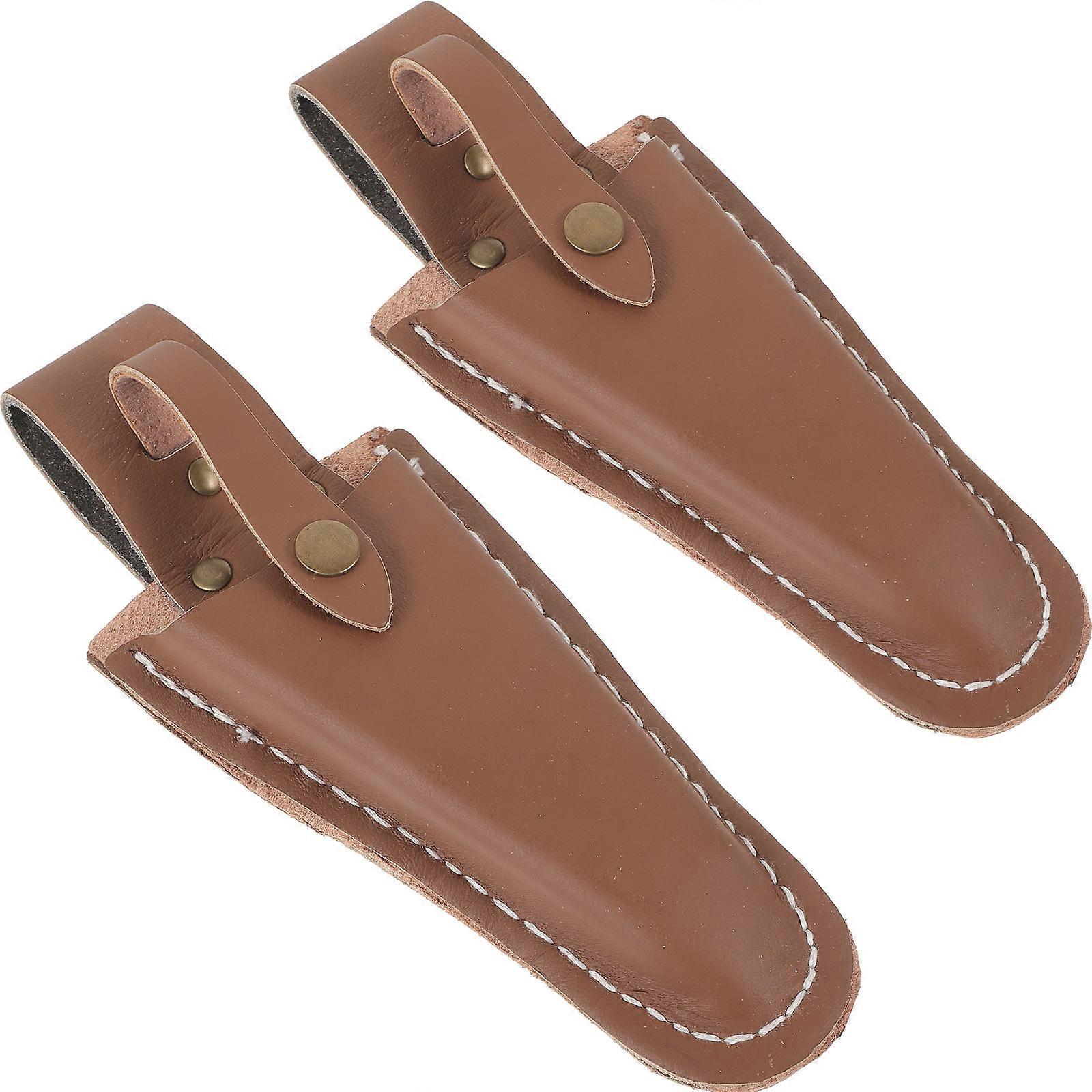 Leather Sheath Pruning Shear Cover Practical 20x8cm Cowhide Waterproof 2Pcs