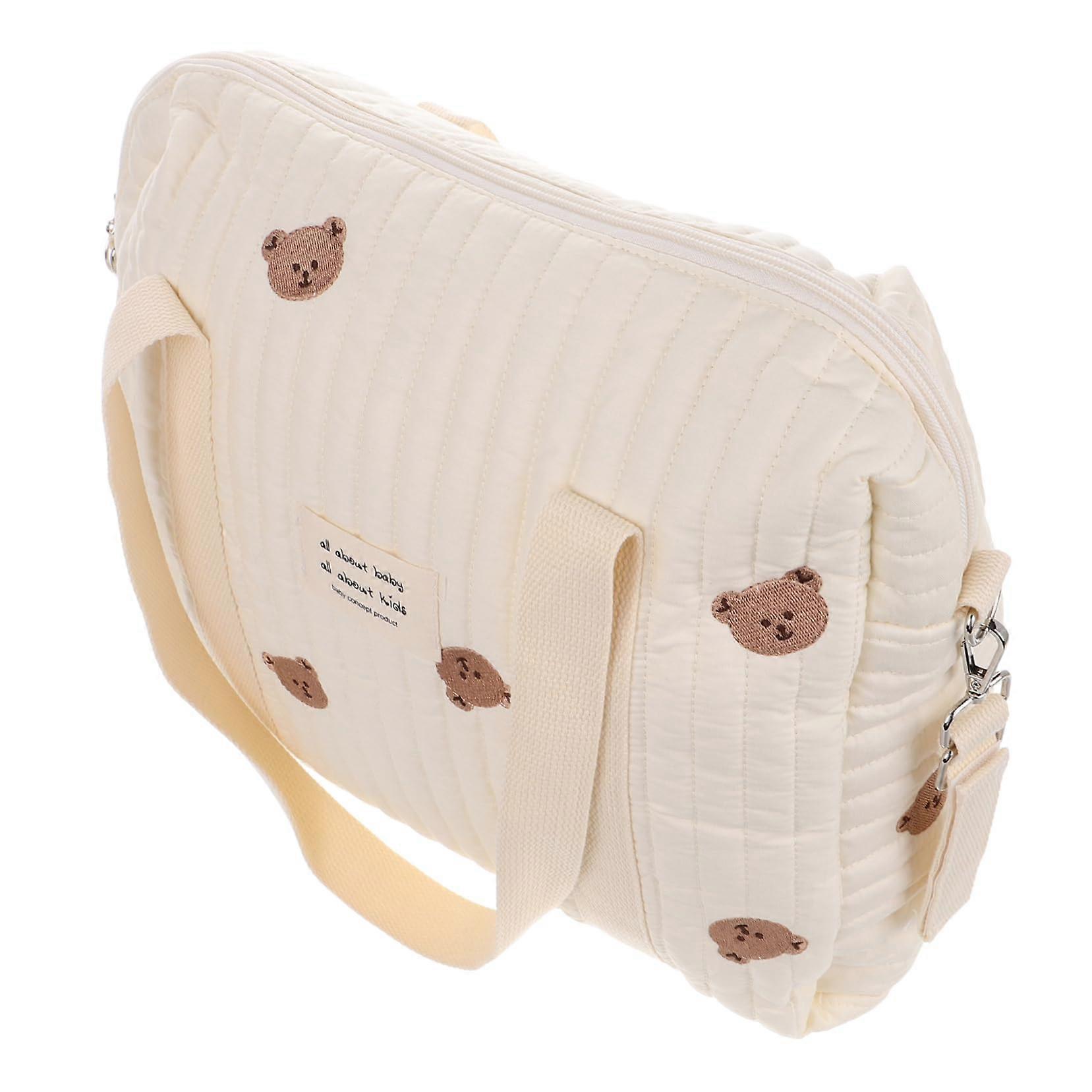 Mummy Bag with Zip, Embroidered Cotton for Women, Large Capacity Baby Nappy Carrier, Pram Organiser and Nappy Storage, White, Briefcase