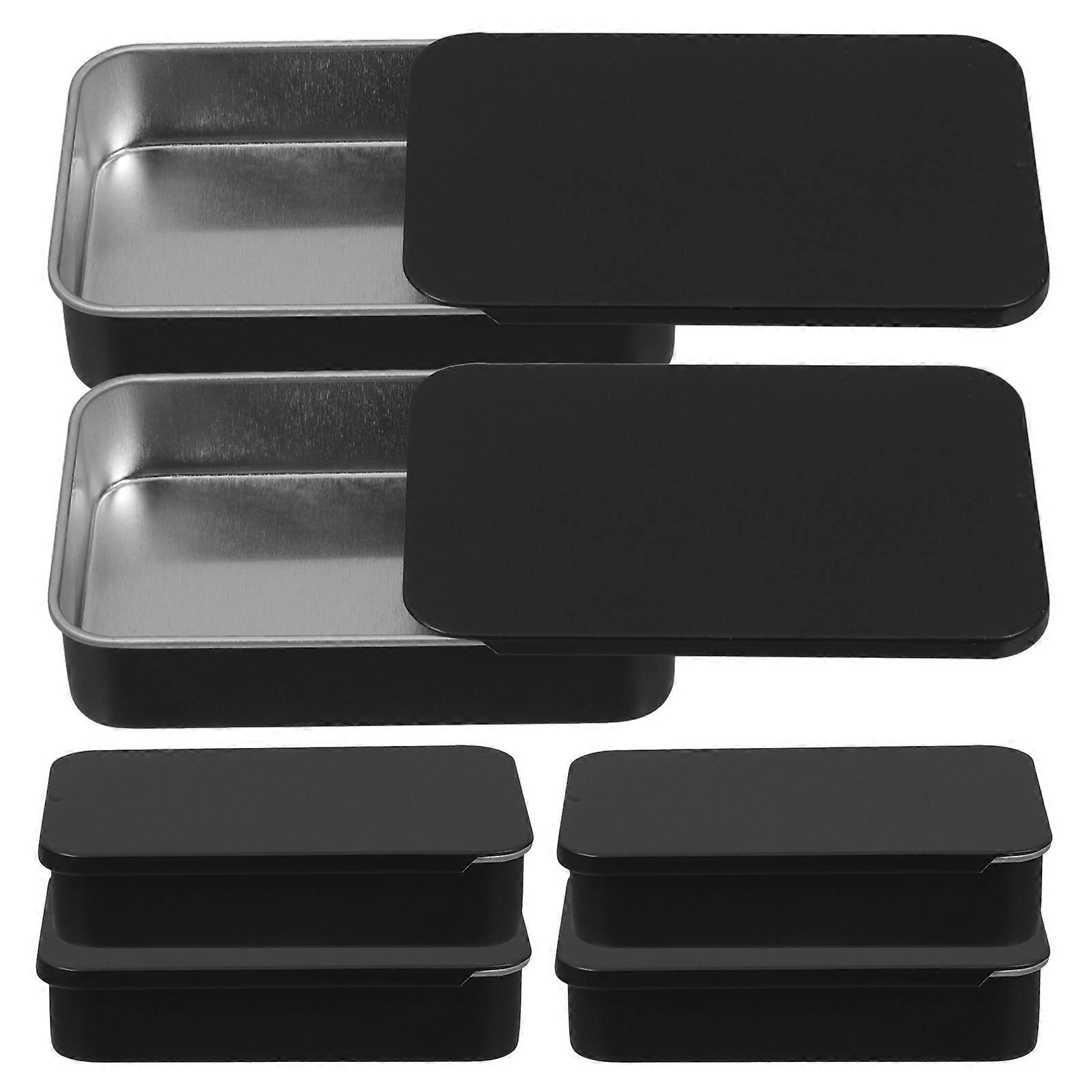 Slide Top Tin Containers Multi-Functional Slide Lid Tin Boxes For Candy Jewelry Storage Black 9.20X6.00X2.10cm Keeping Dry and Clean 6Pcs