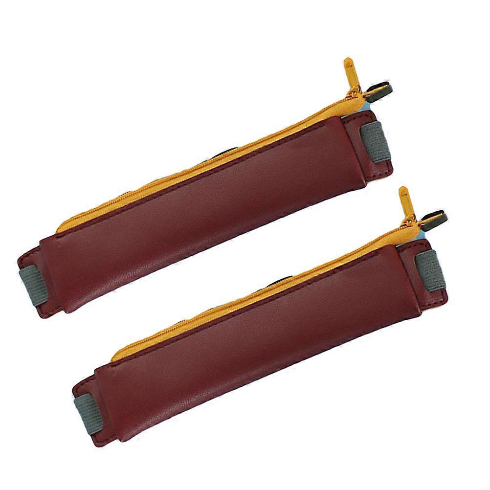 Dark Red PU Pen Case with Elastic Band for Storage Suitable for Students and Office Workers