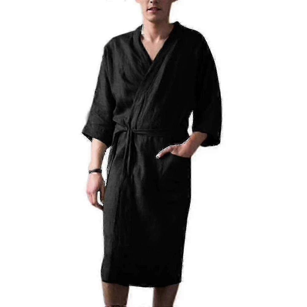 Accappatoio da uomo in cotone e lino con maniche a 3/4 - Comodi indumenti da notte e vestaglie per indumenti da notte e relax PQD TA