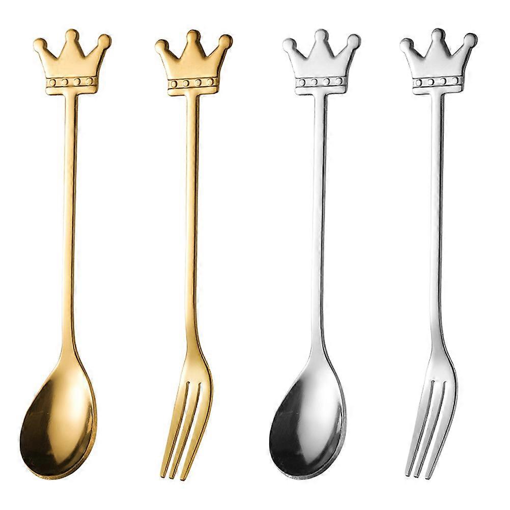 Dessert Forks Crown Spoon Fork Stainless Steel For Consuming Bird's Nest Home Use 4Pcs