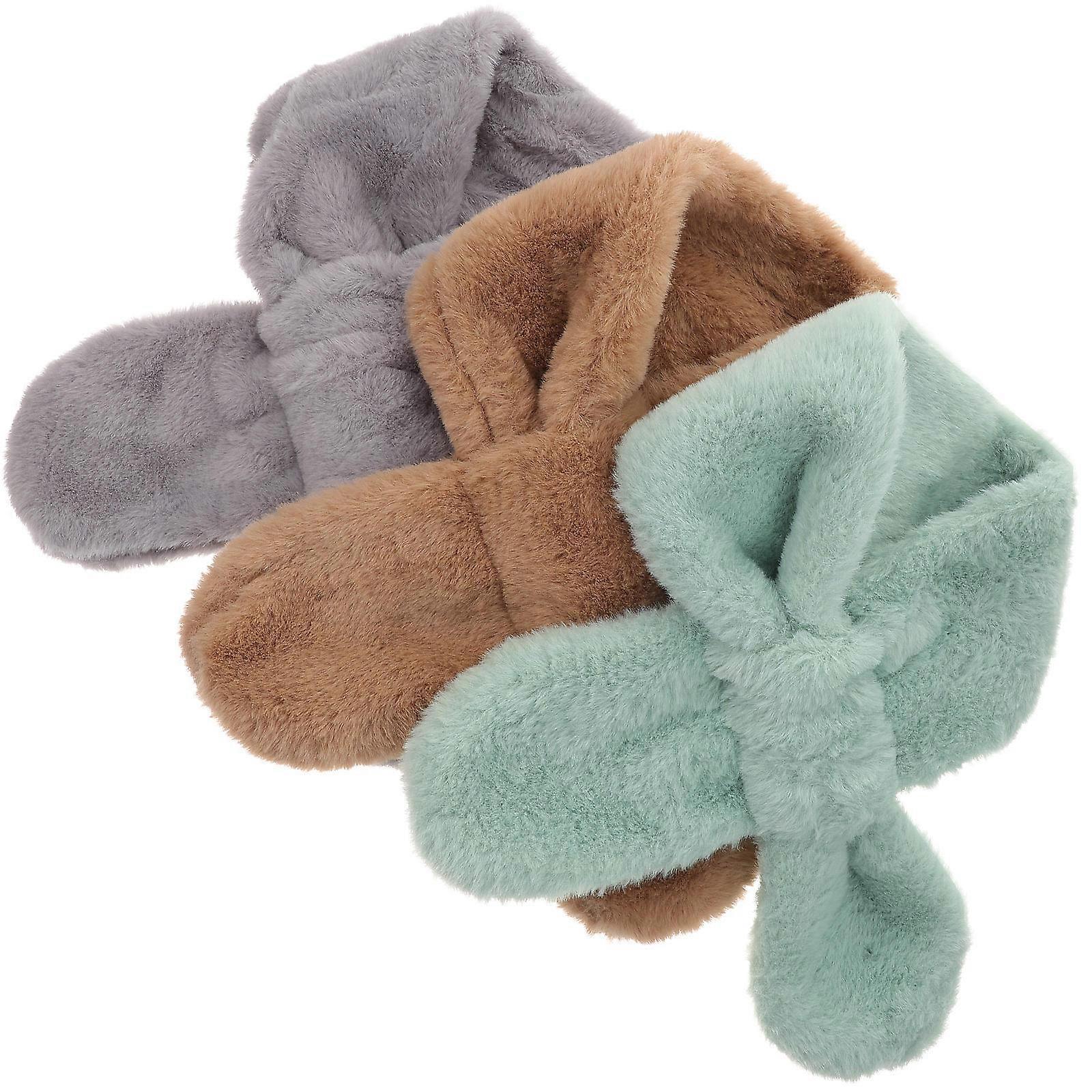 Children Fuzzy Scarf Winter Warmth Protection Grey Rectangular School Hiking 3Pcs