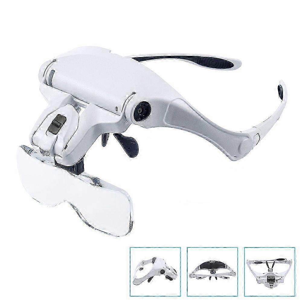 2025 LED Lighted Magnifying Glass Hands-Free Head-Mounted Magnifier with 5 Detachable Lenses 1X, 1.5X, 2X, 2.5X 3.5X