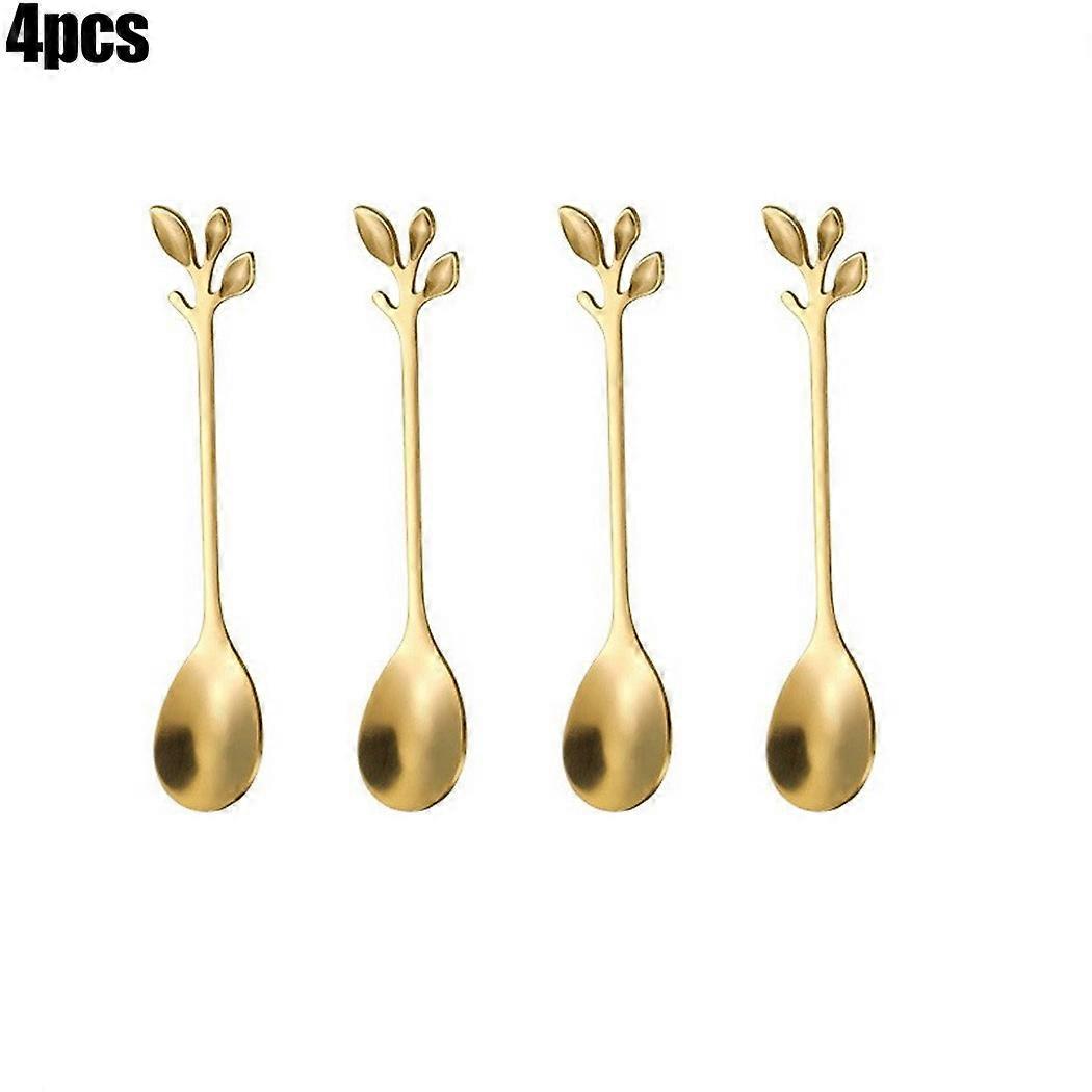 4 pcs. Leaf spoon stainless steel spoon tea stirring stainless steel spoon milk tea dessert spoon coffee stirring spoon