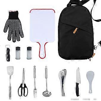 Outdoor Stainless Steel Cookware Set Camping Portable Cutlery Bag Kitchen Storage Bag 12-Piece Set HG