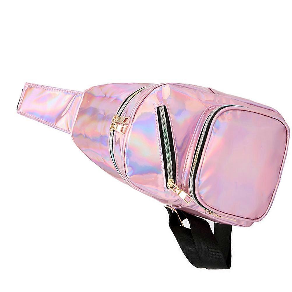 Shiny Waist Bag for Outdoor Use Adjustable and Durable and Polyester Pink 9.84 inches