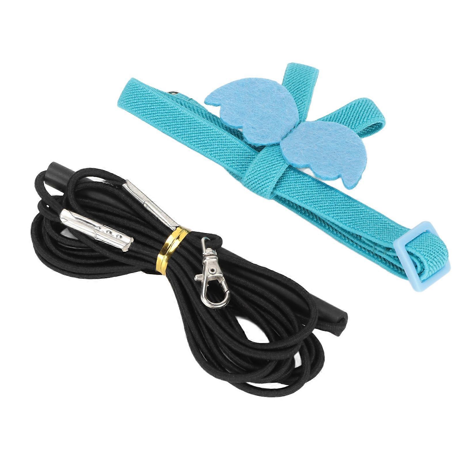 Bird Harness Leash Elastic Easy To Wear Adjustable Lightweight Portable Parrot Flying Leash Straps with Cute Wings M Blue
