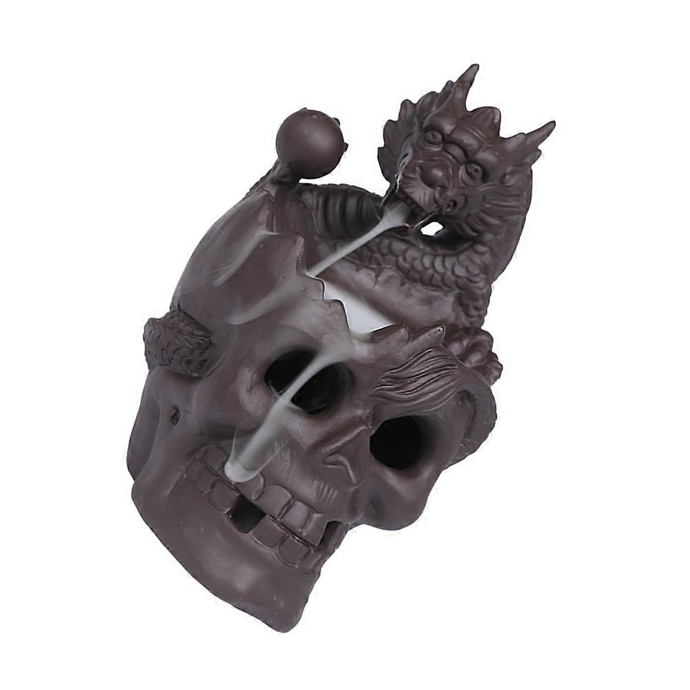 Gothic Skull Incense Burner Aromatherapy Diffuser Meditation Aid Light Brown Backflow Effect 1 Set