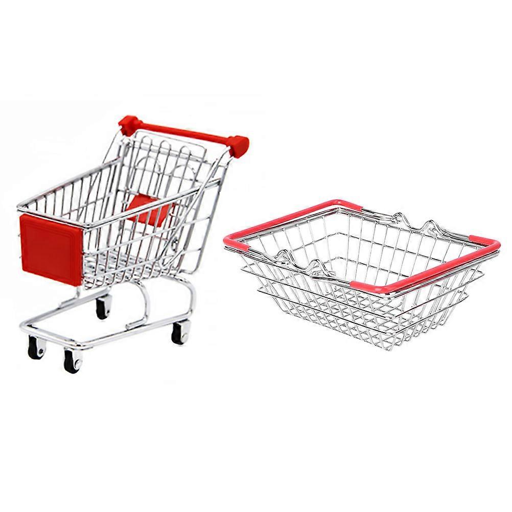 Toy Grocery Basket Pretend Play Shopping Cart 1 Set Assorted Color Ideal For Shopping Role-Play Activities