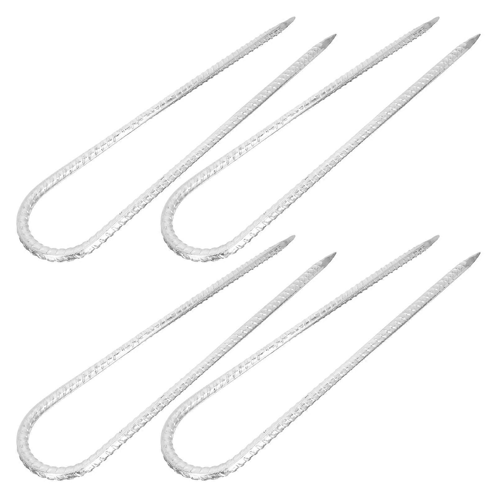 U Shaped Galvanized Steel Ground Stakes 4 Pack for Trampoline, Tent, and Outdoor Use – Heavy Duty Multi Functional Fixators for Camping, Gardening,