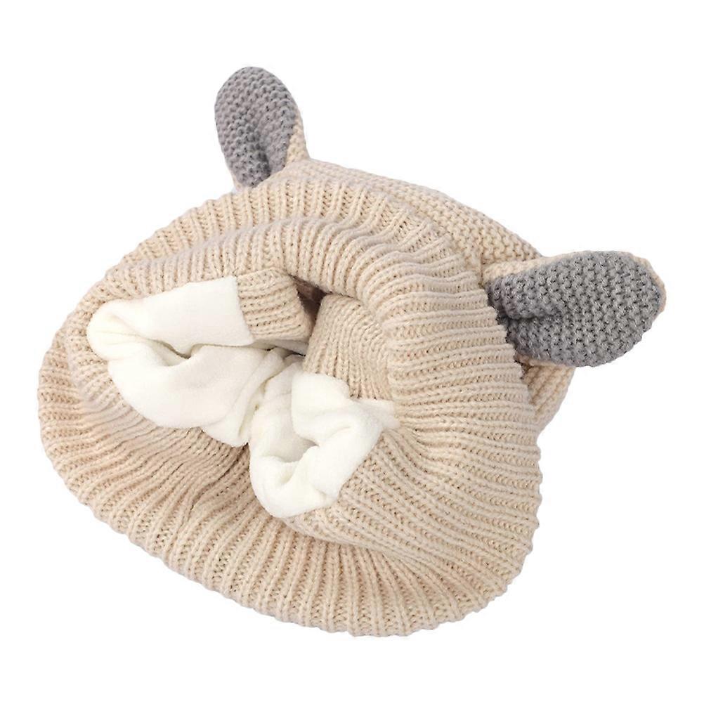 Beige Knitted Dog Ear Cover With Rabbit Shape Suitable For Photo Taking And Holidays Offering Comfortable Warmth In 1 Pcs