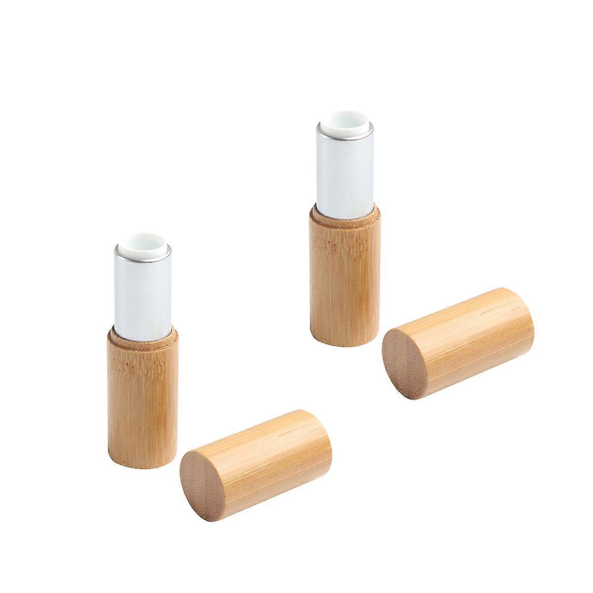Empty Lipstick Tubes 2Pcs Storage Cylindrical Silver Bamboo For Daily Use
