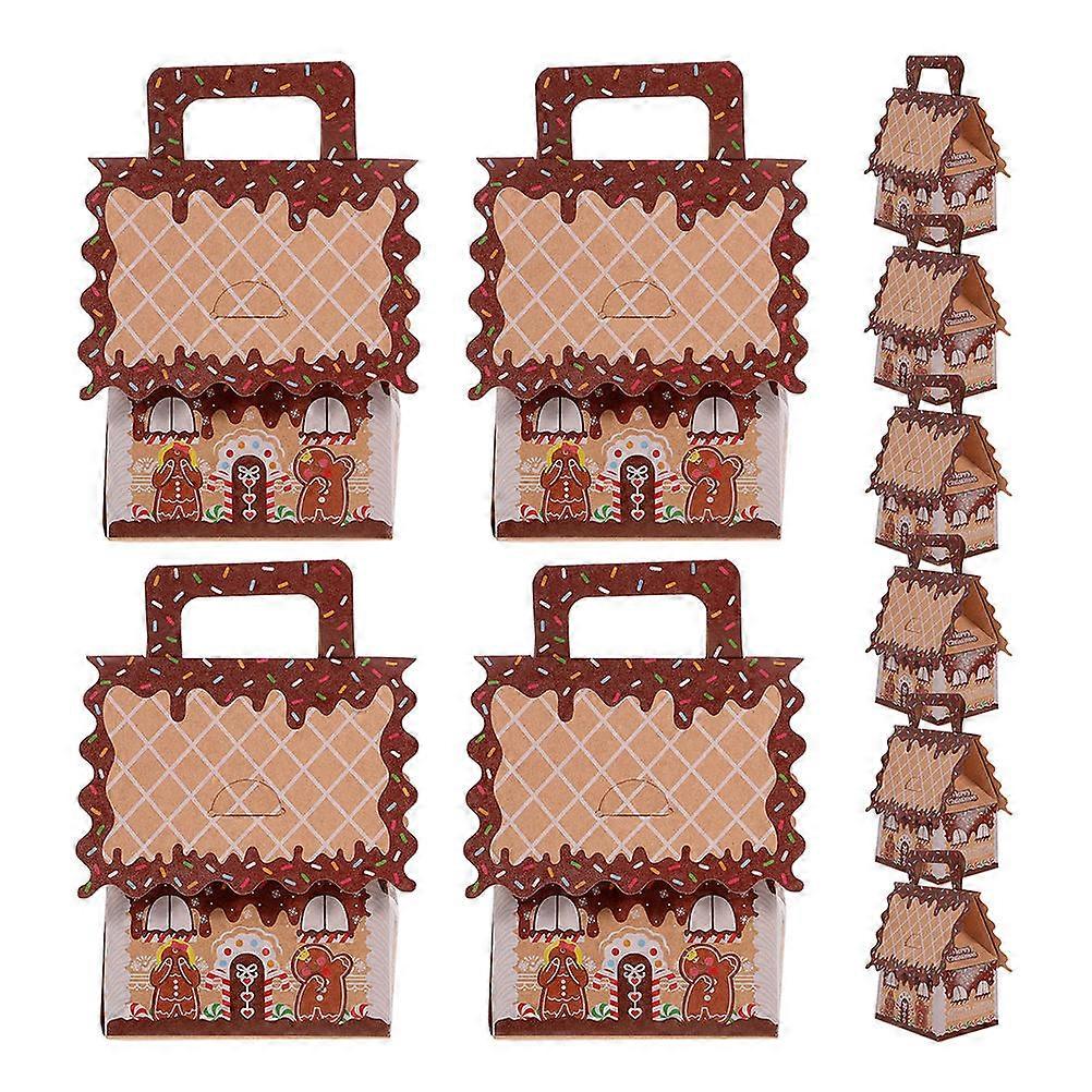 10 Pack Gingerbread House Treat Boxes with Handles – Festive Christmas Party Favors, Candy & Cookie Storage, Holiday Themed Paper Wrapping Boxes