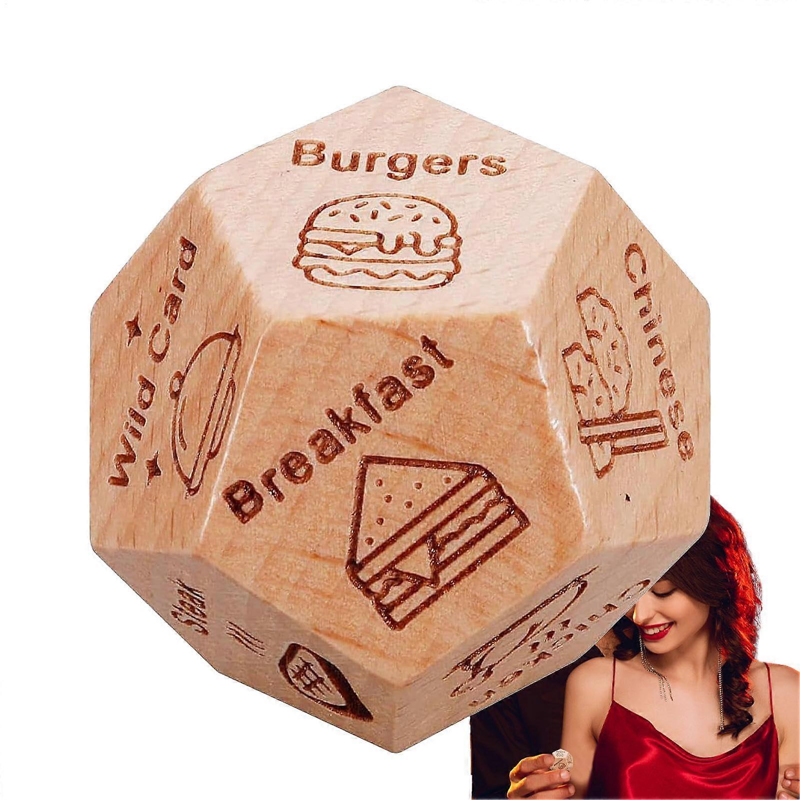 Date Night Dice for Couples, Wooden Food Decision Dice, Unique Dinner Activity Dice, Valentine's Day and Christmas Couples Game