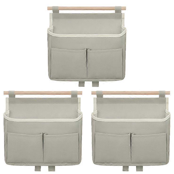 Pack of 3 Hanging Cloth Storage Bags With Easy Mount System Multi Functional Organizers For Home Use Breathable Fabric  Gray